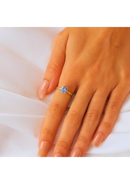 FasekGold 1.50 Karat London Blue Topaz Tektaş 925 Ayar Gümüş Evlilik Teklifi Yüzüğü-Hediye Gümüş Tektaş Yüzük