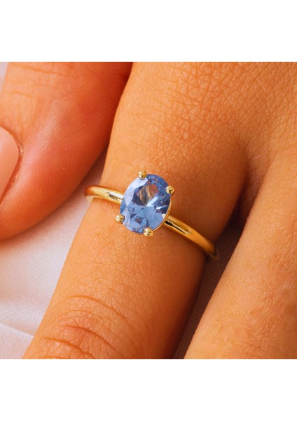FasekGold 1.50 Karat London Blue Topaz Tektaş 925 Ayar Gümüş Evlilik Teklifi Yüzüğü-Hediye Gümüş Tektaş Yüzük