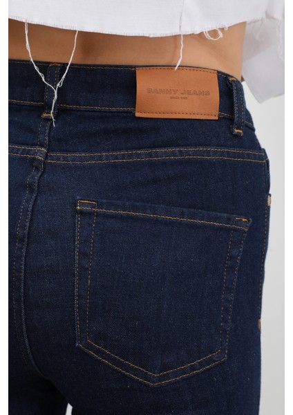 Yüksek Bel Kadın İspanyol Paça Jean Pantolon Rins