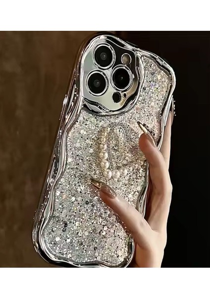 Gümüş Renk Kalp Figürlü Simli 14 Pro Max Telefon Kılıfı fırsatları