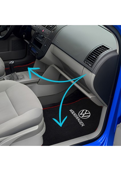 Volkswagen Nakış Işlemeli 5 Parça Araç Oto Halı Paspas | Kırmızı Kenarlı Volkswagen Nakışlı Paspas