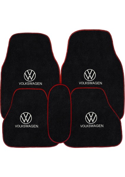 Volkswagen Nakış Işlemeli 5 Parça Araç Oto Halı Paspas | Kırmızı Kenarlı Volkswagen Nakışlı Paspas fiyatları