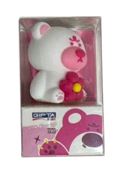K236200 3D Pink Bear Şekilli Renkli Silgi - Tekli