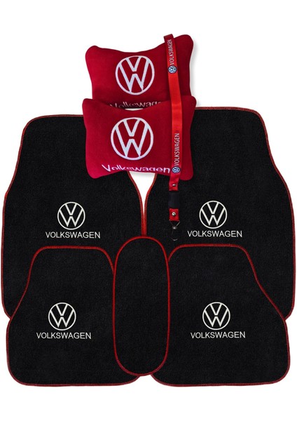 Volkswagen Nakış Işlemeli Oto Halı Paspas | Volkswagen Kırmızı Oto Boyun Yastığı & Oto Ayna Askısı