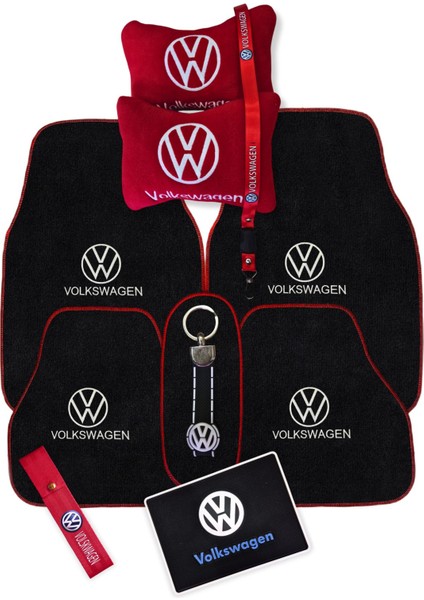 Volkswagen Nakışlı Araç Oto Halı Paspas | Volkswagen Kırmızı Polar Oto Yastık & Araç Aksesuar