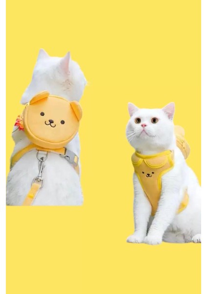 Sarı Renk Ayıcık Figürlü Çanta Detaylı Bel Göğüs Ayarlanabilir Kedi/köpek Tasma