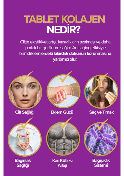 30 Günlük Biotin, Coenzyme Q10, Hyaluronic Acid, C Vitamini Içeren %100 Saf Tablet Alman Kolajeni