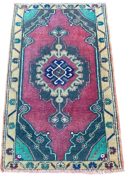 El Dokuma Taşpınar Halısı Yastık 51X84 Mor Yeşil Vintage Halı