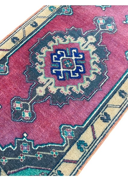 El Dokuma Taşpınar Halısı Yastık 51X84 Mor Yeşil Vintage Halı