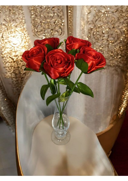 Dekoratif Saten Kurdele Solmayan 5'li Özel Hediye Gül Çiçek Sevgiliye Arkadaşa (Vazo Dahil Değildir)