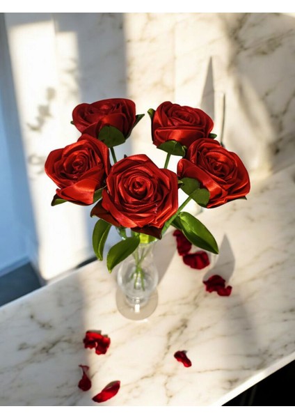 Dekoratif Saten Kurdele Solmayan 5'li Özel Hediye Gül Çiçek Sevgiliye Arkadaşa (Vazo Dahil Değildir) fiyatları