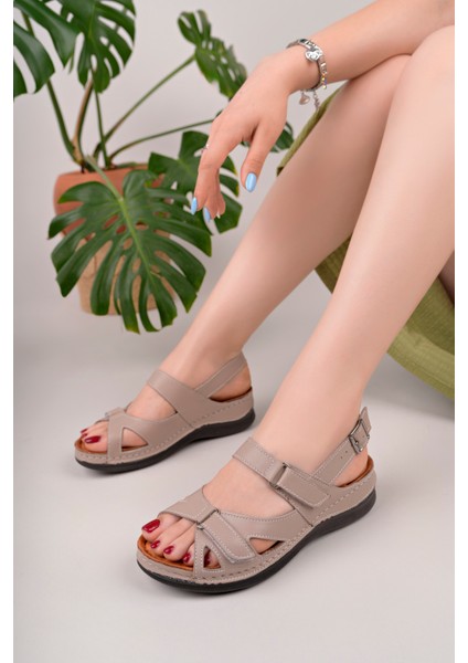 Kadın Hakiki Deri Vizon Masaj Tabanlı Comfort Sandalet