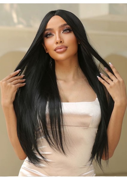 Isıya Dayanıklı Yarımay Çıt Çıt Saç - 1b - Siyah - Düz - 60 cm - 110 gr