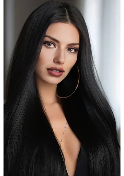 Isıya Dayanıklı Yıkanabilir Yarımay Premium 2# Siyah – Düz – 65 cm - 231 gr – 2 Adet Yan Çıtçıt Saç