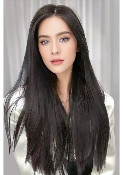 Isıya Dayanıklı Yıkanabilir Yarımay Premium 2# Siyah – Düz – 65 cm - 231 gr – 2 Adet Yan Çıtçıt Saç