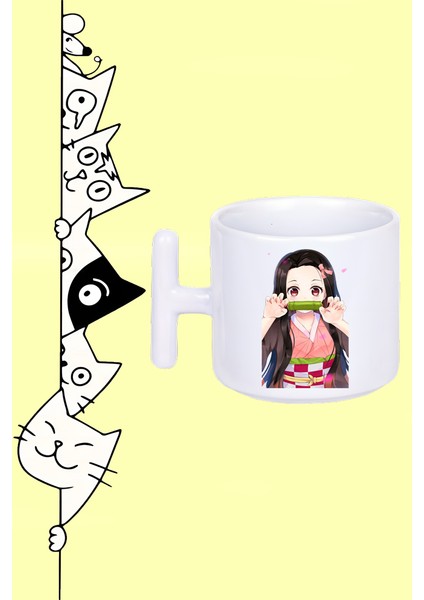 Anime Karakter Nezuko Kamado Demon Slayer Tasarım Baskılı Beyaz T Sap Kupa Bardak
