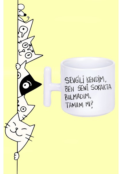Sevgili Kendim Ben Seni Sokakta Bulmadım Tamam Mı? Moddo Tasarım Baskılı Beyaz T Sap Kupa Bardak