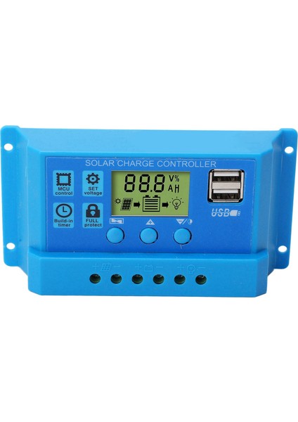 Güneş Şarj Kontrol Cihazı Pwm LCD Ekran Parametre Ayarlanabilir 2 USB Güneş Şarj Regülatörü Mavi 12V 24V (Yurt Dışından)