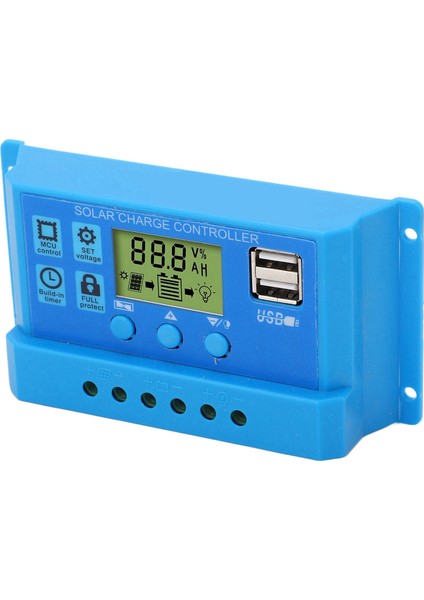 Güneş Şarj Kontrol Cihazı Pwm LCD Ekran Parametre Ayarlanabilir 2 USB Güneş Şarj Regülatörü Mavi 12V 24V (Yurt Dışından)