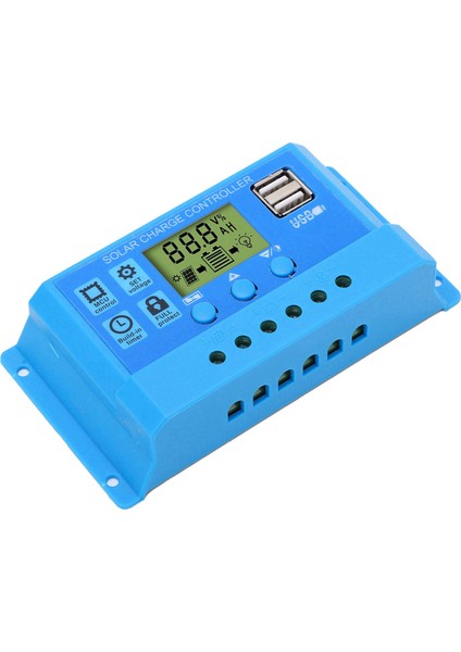 Güneş Şarj Kontrol Cihazı Pwm LCD Ekran Parametre Ayarlanabilir 2 USB Güneş Şarj Regülatörü Mavi 12V 24V (Yurt Dışından)