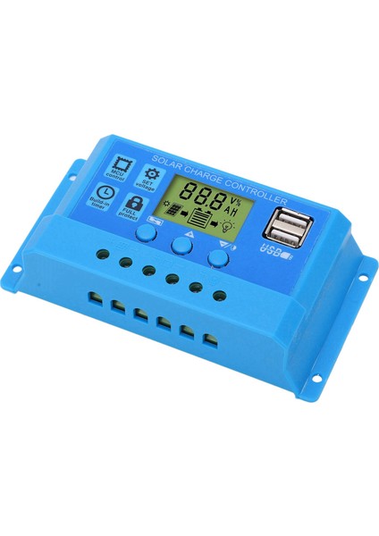 Güneş Şarj Kontrol Cihazı Pwm LCD Ekran Parametre Ayarlanabilir 2 USB Güneş Şarj Regülatörü Mavi 12V 24V (Yurt Dışından)