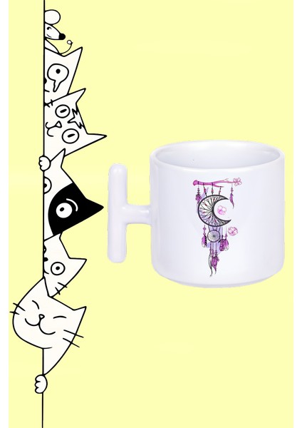 Dreamcatcher Düş Kapanı Tasarım Baskılı Beyaz T Sap Kupa Bardak