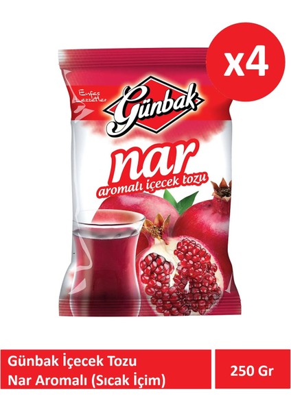 250 gr Nar Aromalı Içecek Tozu x 4 Adet Tek Ebat