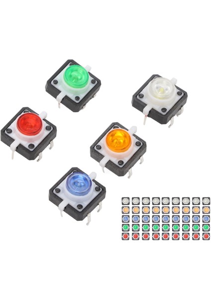 50 Adet Mini Anlık Basmalı Düğme Sıfırlanabilir Kırmızı Sarı Mavi Yeşil Beyaz LED Lambalı Dokunsal Anahtar Dc 12V (Yurt Dışından)