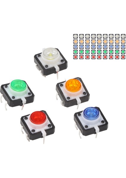 50 Adet Mini Anlık Basmalı Düğme Sıfırlanabilir Kırmızı Sarı Mavi Yeşil Beyaz LED Lambalı Dokunsal Anahtar Dc 12V (Yurt Dışından)