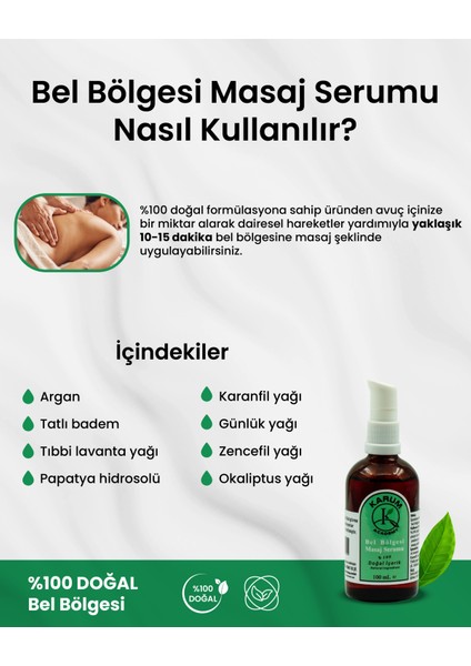 Aromaterapi %100 Doğal Uçucu Yağ Içerikli Bel Bölgesi Masaj Serumu (Özel Formülasyon) 100 ml fırsatları