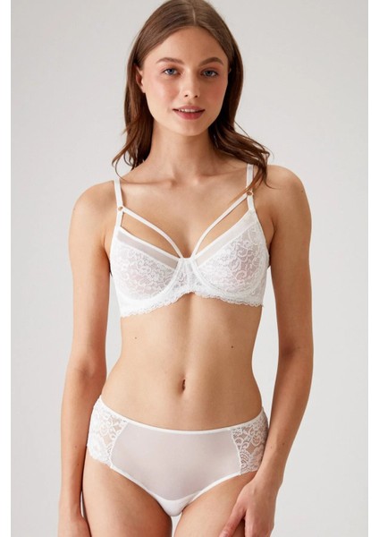 Balenli Tül Işlemeli Kapsız Sütyen Takım