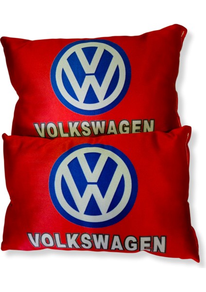 Volkswagen Uyumlu Dijital Baskılı Kırmızı Araç Seyahat Boyun Yastık | 2'li Set