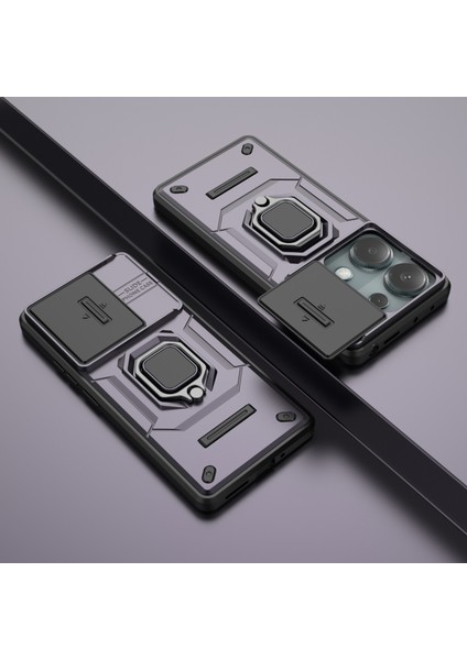 Xiaomi Redmi Note 14S Kayar Kamera Kapağı, Döndürülmüş Halka Destekli Askeri Sınıf Darbeye Dayanıklı Koruyucu Kılıf (Yurt Dışından) modelleri