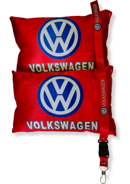 Volkswagen Dijital Baskılı Kırmızı Araç Seyahat Boyun Yastık 2'li Set | Volkswagen Oto Ayna Askısı