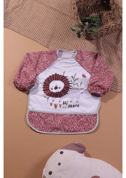Safari Aslan Desenli Sıvı Geçirmez Uzun Kol Unisex Mama ve Aktivite Önlüğü 6-24 Ay