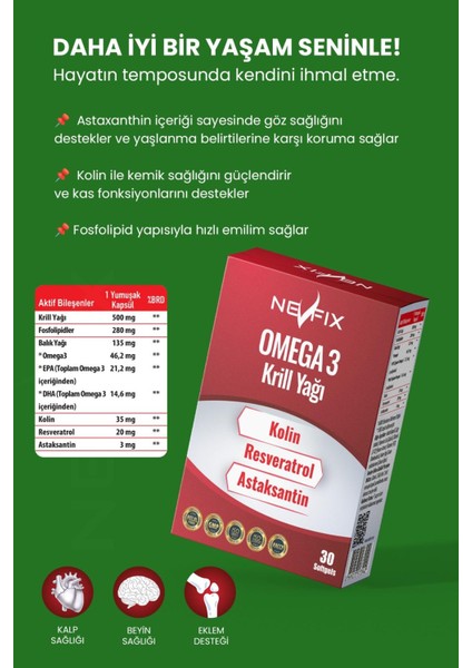Krill Oil Omega Resveratrol Astaksantin 30 Softgels