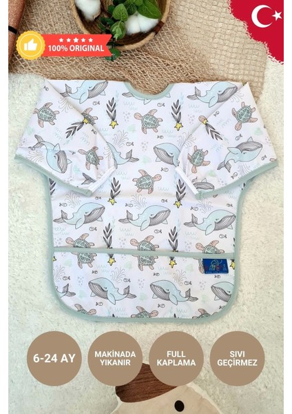 Dolphine Desenli Sıvı Geçirmez Unisex Aktivite ve Mama Önlüğü 6-24 Ay