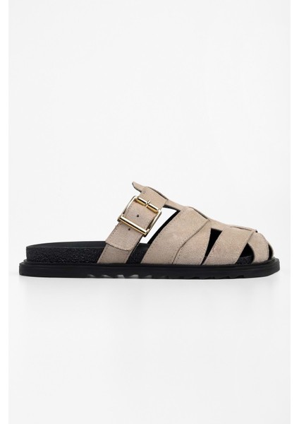 Kadın Vion Bej Süet Toka Detaylı Terlik