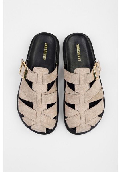 Kadın Vion Bej Süet Toka Detaylı Terlik fiyatları