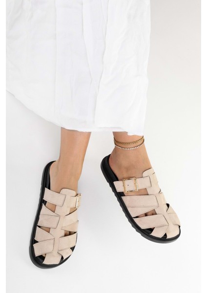 Kadın Vion Bej Süet Toka Detaylı Terlik fırsatları