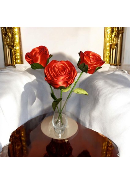 Dekoratif Saten Kurdele Solmayan 3'lü Özel Hediye Gül Çiçek Sevgiliye Arkadaşa (Vazo Dahil Değildir)