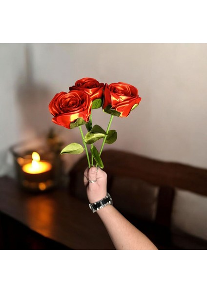 Dekoratif Saten Kurdele Solmayan 3'lü Özel Hediye Gül Çiçek Sevgiliye Arkadaşa (Vazo Dahil Değildir) modelleri