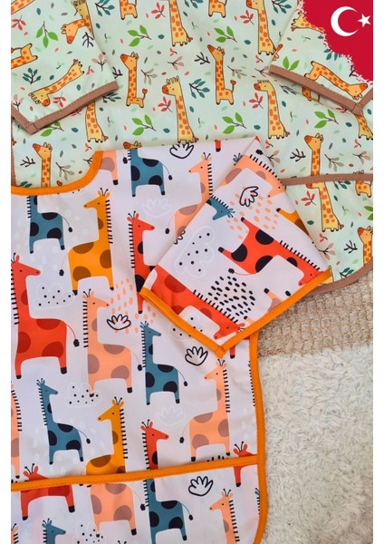 Graffe ve Forest Desenli 2'li Paket Sıvı Geçirmez Unisex Aktivite ve Mama Önlüğü 6-24 Ay fırsatları