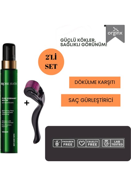 Saf Biberiye Suyu 100 ml, Dermaroller 0.5 mm 2'li Set