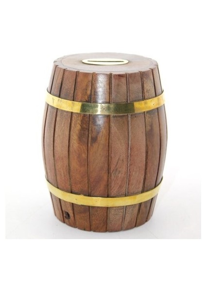 Pirinç Ahşap Fıçı Kumbara 12.5 cm