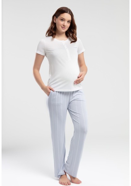 Mavi Beyaz Lohusa Pijama Takım