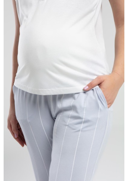 Mavi Beyaz Lohusa Pijama Takım