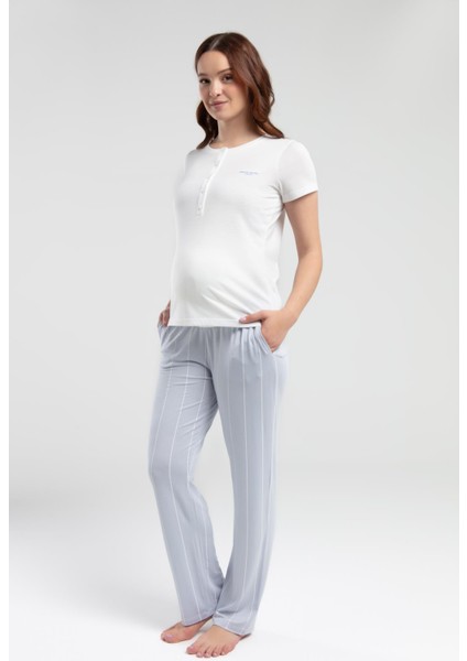 Mavi Beyaz Lohusa Pijama Takım