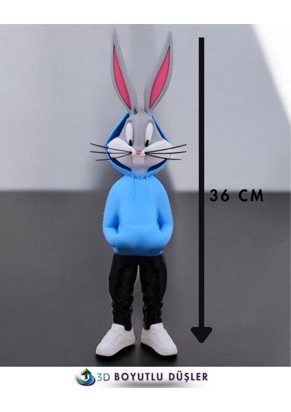 Bugs Bunny Figürü - Renkli - Özel Tasarım 36 cm (Mavi