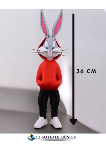 Bugs Bunny Figürü - Renkli - Özel Tasarım 36 cm (Kırmızı)